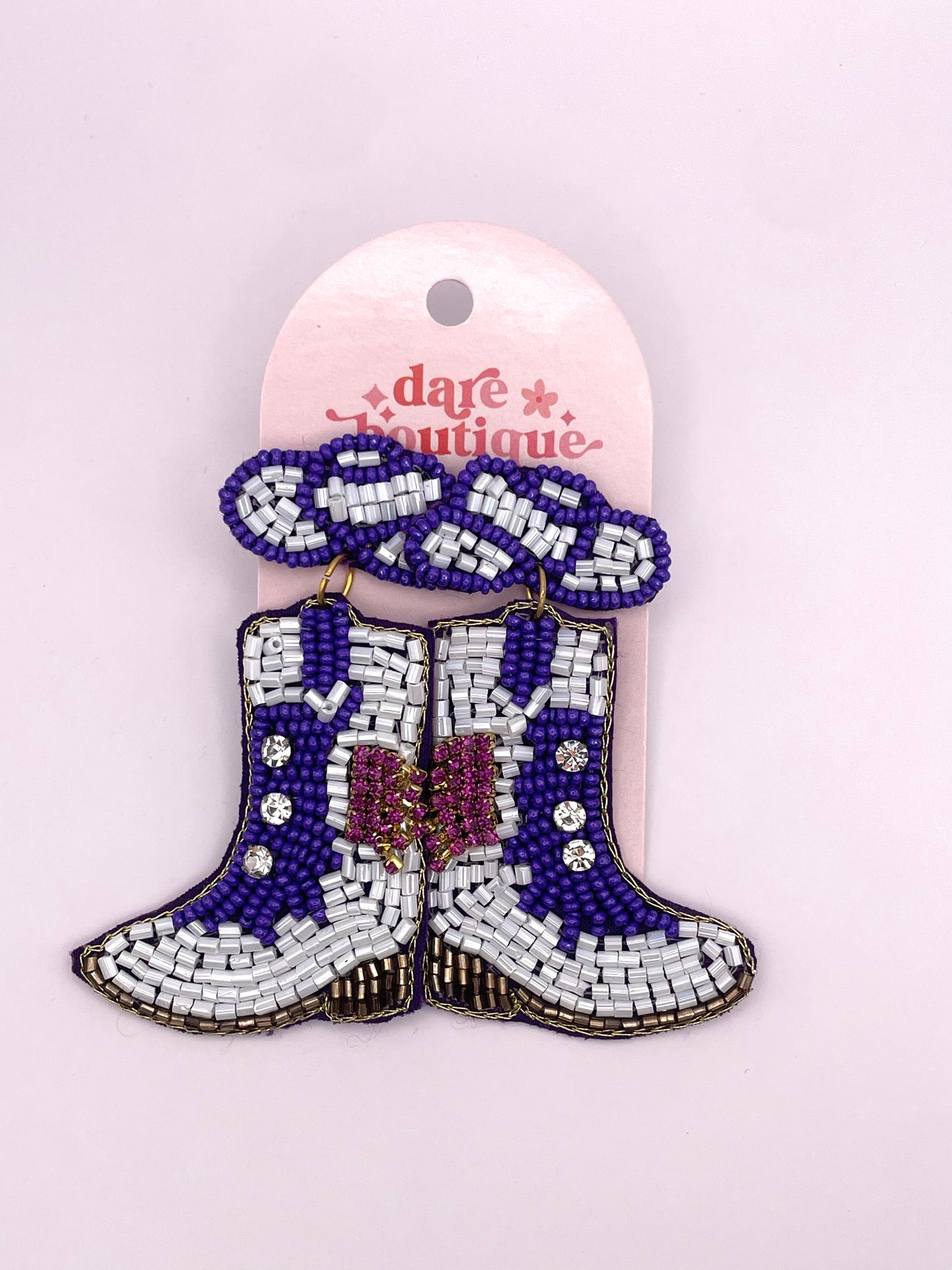 Purple Beaded Boot Earrings