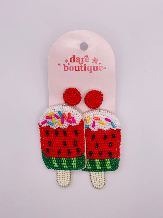 Watermelon Bead Popsicle Earrings