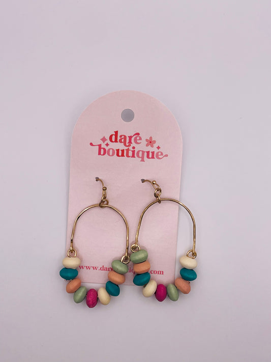 Wood Bead Drop Gold Hoops