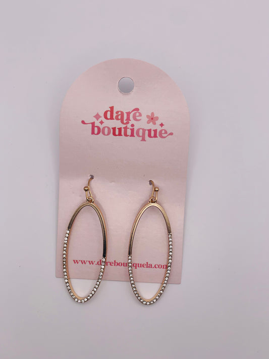 Gold Rhinestone Oval Earrings