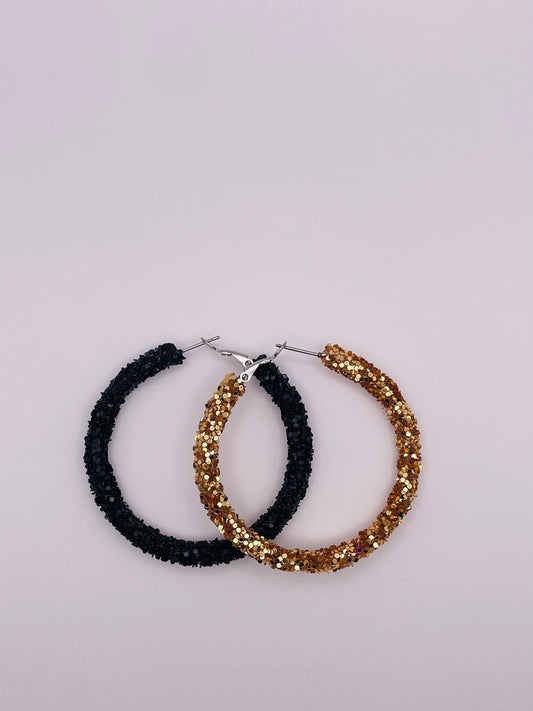 Black & Gold Glitter Hoop Earrings