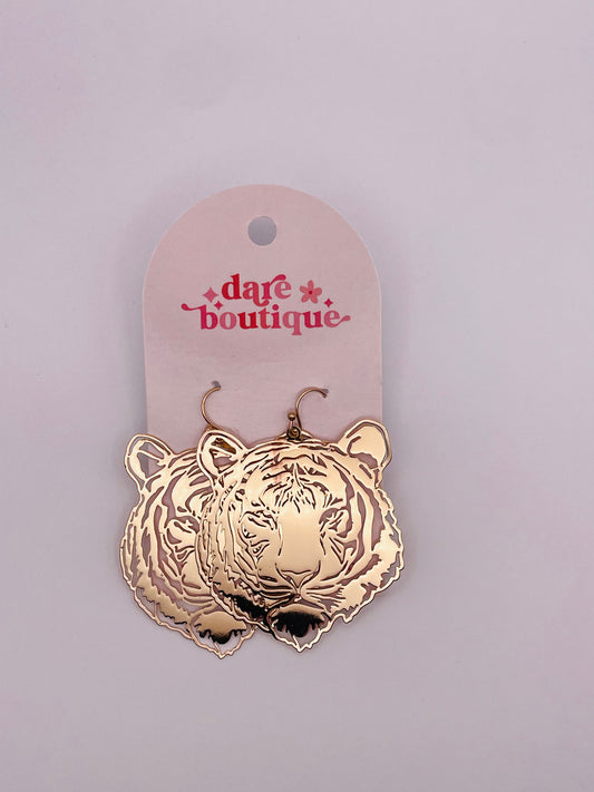 Tiger Head Dangle Earrings