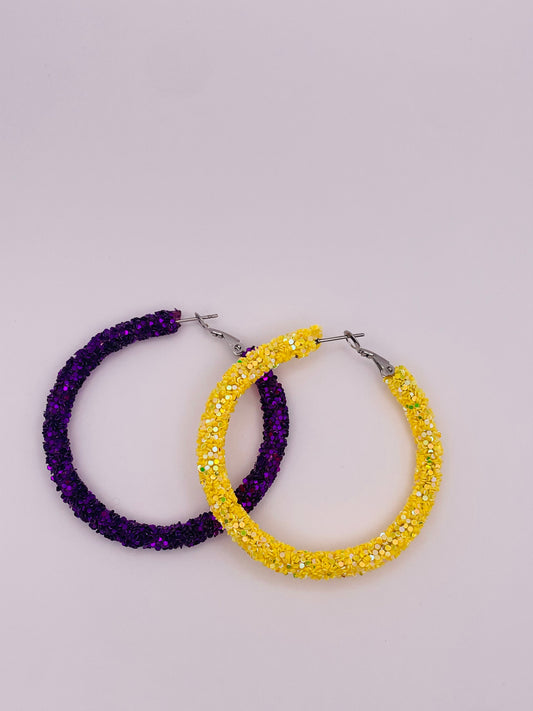 Purple & Gold Glitter Hoop Earrings