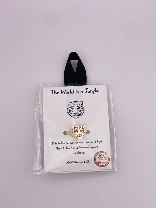 Tiger Head Adjustable Gold Ring