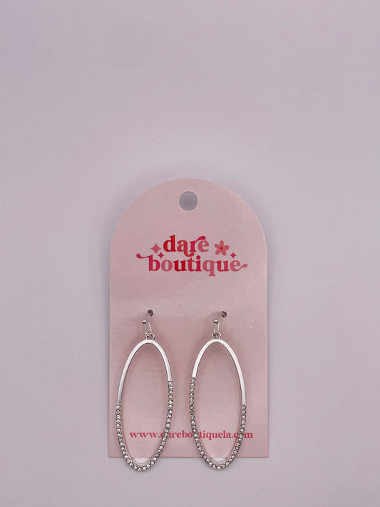 Sliver Rhinestone Oval Earrings