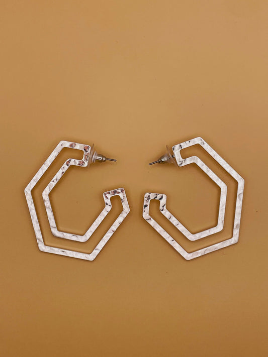Sliver Hexagon Hoop Earrings