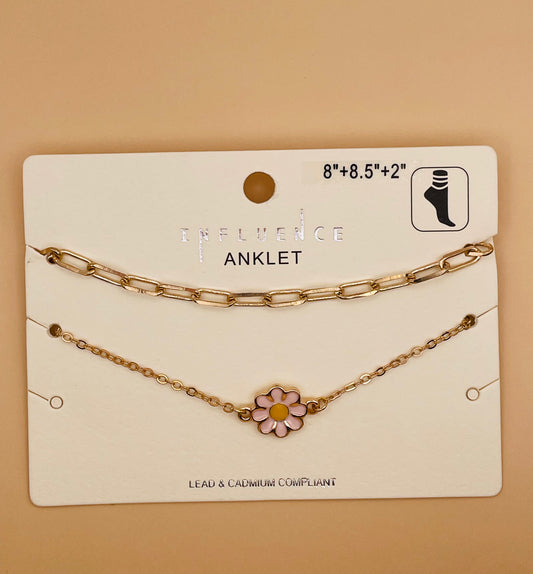 Pink Flower Anklet