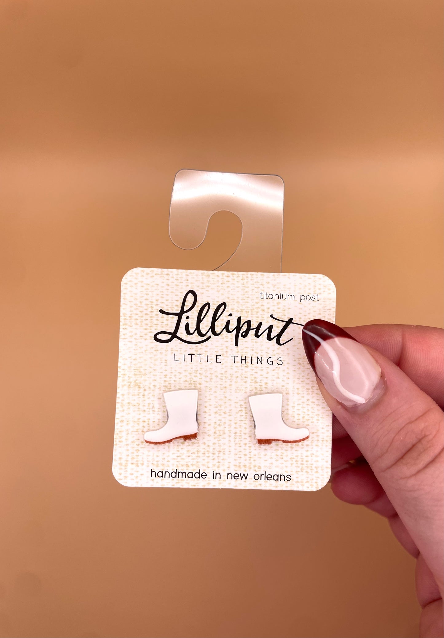 white Shrimp Boot Stud Earrings