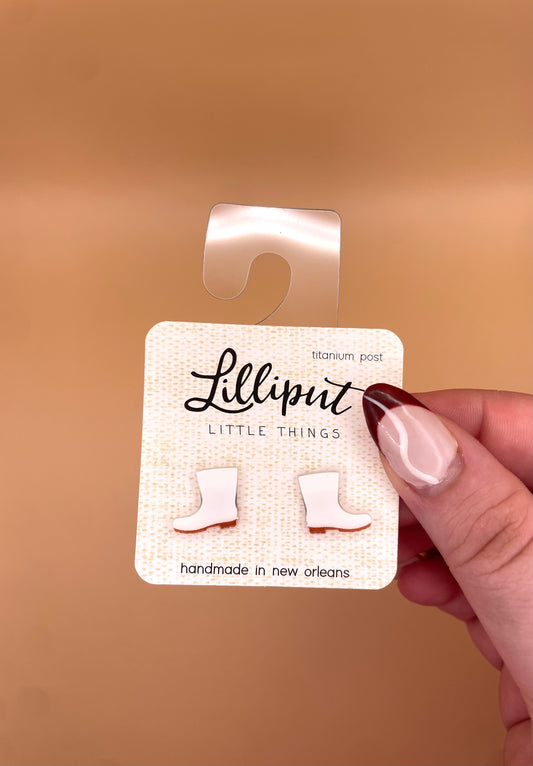white Shrimp Boot Stud Earrings