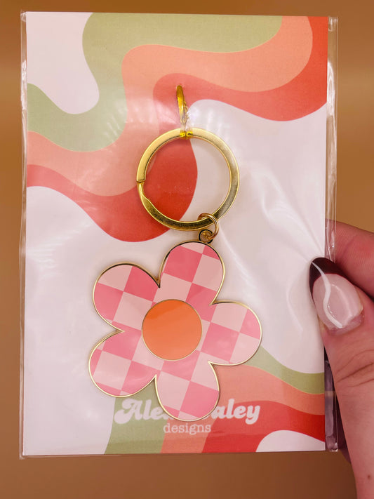 Checkered Daisy Keychain