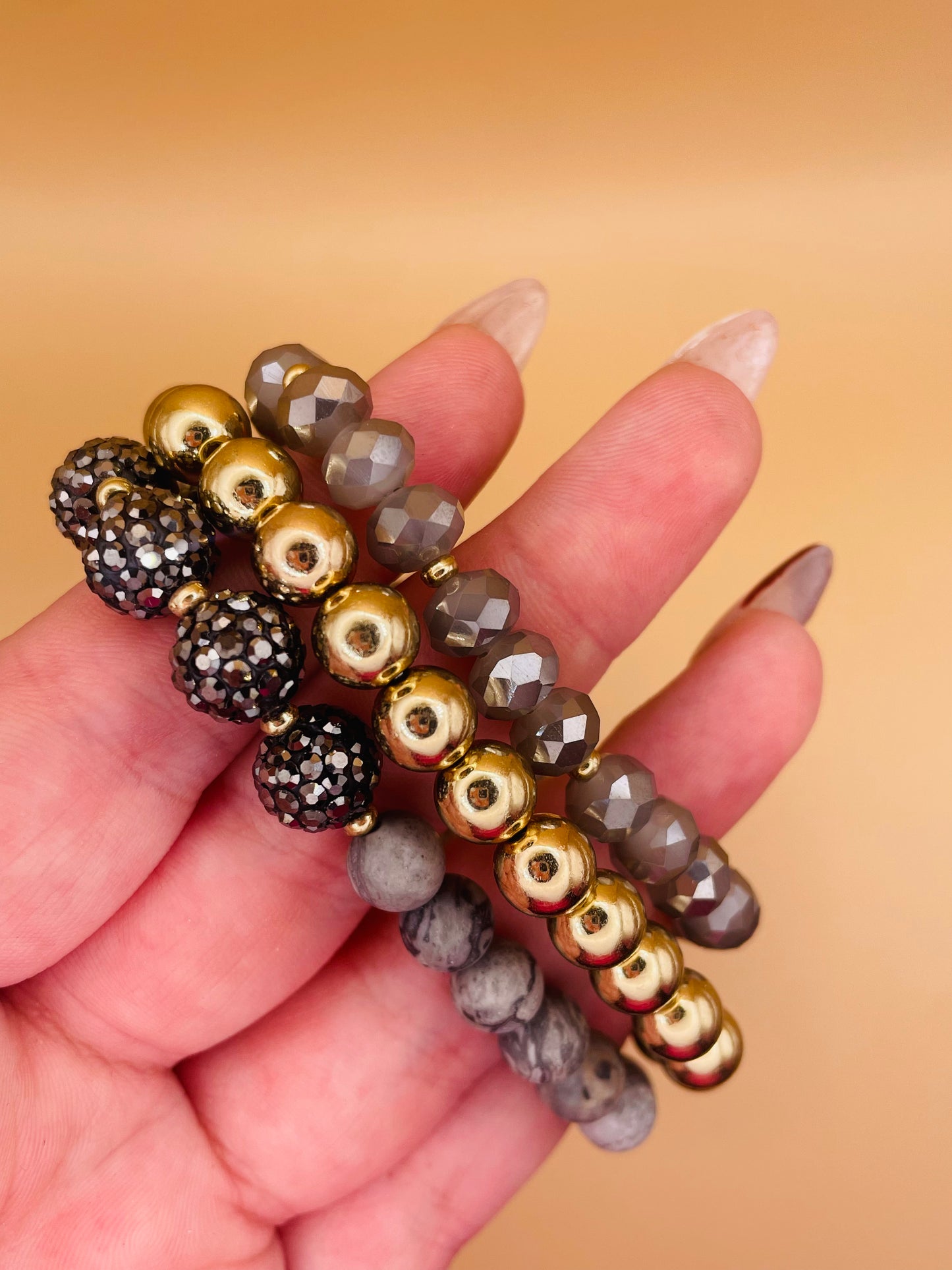 Gray & Gold 3pc Stretch Bracelet