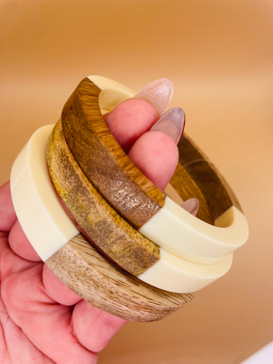Light Wood Block Bangle 3pc Set