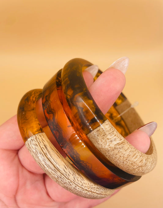 Dark Wood Half & Half Bangle Set