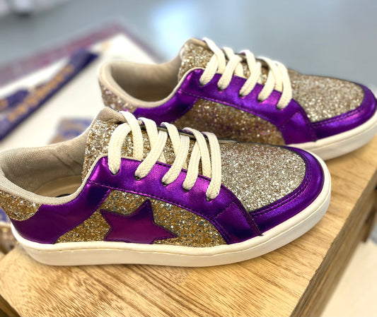 Purple & Gold Glitter Sneakers